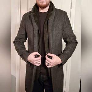 All Saints Wool Trench Coat with Leather Liner 40R